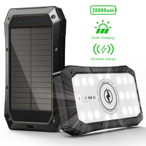 Sun Chaser Solar Powered Wireless Phone Charger 20,000 mAh With LED Flood Light