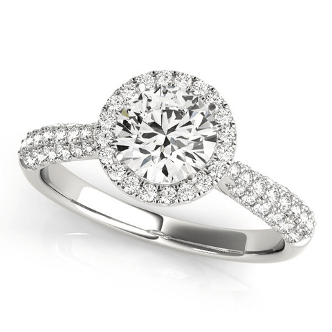 14k White Gold Halo Diamond Engagement Ring with Pave Band (1 1/3 cttw) - Apalipapa