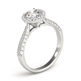 14k White Gold Halo Diamond Engagement Ring with Pave Band (1 1/3 cttw) - Apalipapa