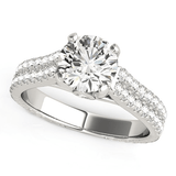 14k White Gold Round Diamond Engagement Ring with Pave Band (2 cttw) - Apalipapa