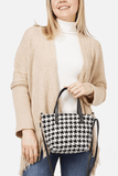 Houndstooth Satchel with Shoulder Strap Bag - Apalipapa