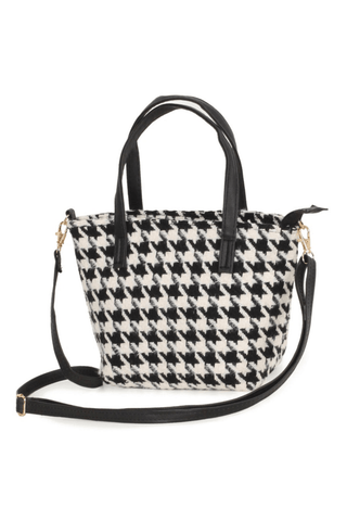 Houndstooth Satchel with Shoulder Strap Bag - Apalipapa