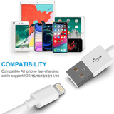 Pack of 3 Long 10FT Charging USB Cable for iPhone - Apalipapa