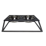 Country Living Elevated Dog Feeder - Galvanized Black Modern Design (2 Bowls - 24 oz each)