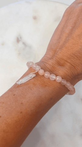 Faceted Rose Quartz Bracelet with White Titanium Quartz in Gold - Apalipapa