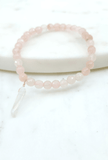 Faceted Rose Quartz Bracelet with White Titanium Quartz in Gold - Apalipapa