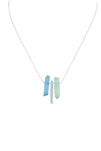 Necklace in Silver with Blue, Green, and White Titanium Quartz - Apalipapa