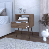 Nightstand Fugaz, Open Shelf, Single Drawer, Dark Walnut Finish - Apalipapa