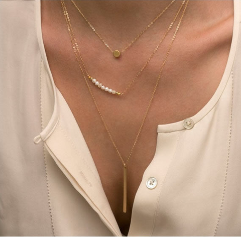 I Smile Because Of You Layered Gold Necklace With Pearls