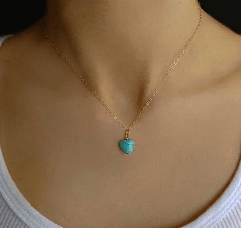 Turquoise Heart Pendant with Chain - Apalipapa