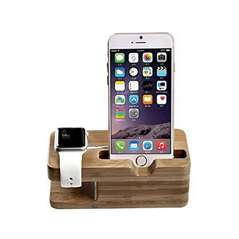 iPhone and iWatch Docking and Charging Station in Natural Wood