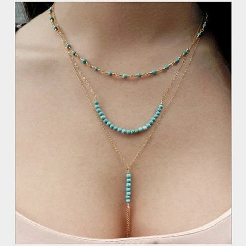 Turquoise Trinket Three Layered Necklace