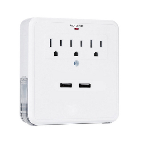 NEW! Classic Combo Wall Adapter W/3 AC Outlets W/Surge Protection And Dual USB Ports To Charge Your Gadgets