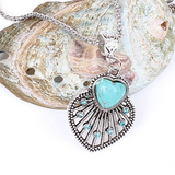 Peacock Heart Turquoise Token Of Love Pendant And Antique silver style Necklace