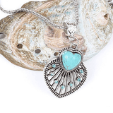 Peacock Heart Turquoise Token Of Love Pendant And Antique silver style Necklace - Apalipapa