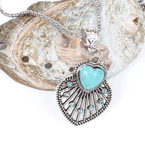 Peacock Heart Turquoise Token Of Love Pendant And Antique silver style Necklace - Apalipapa