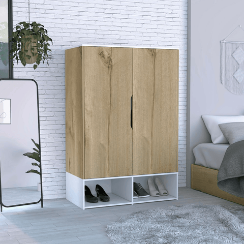 Bamboo Armoire, Double Door Cabinets, Five Shelves, Hanging Rod - Apalipapa