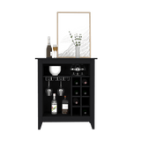 Bar Cabinet Castle, One Open Shelf, Six Wine Cubbies, Black Wengue Finish - Apalipapa