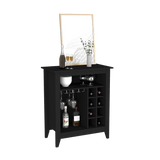 Bar Cabinet Castle, One Open Shelf, Six Wine Cubbies, Black Wengue Finish - Apalipapa