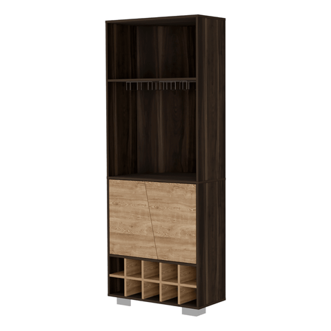 Corner Bar Cabinet Albarr, Ten Wine Cubbies, Two Shelves, Double Door - Dark Oak / Pine - Apalipapa