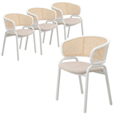 Dining Chair with White Powder Coated Steel Legs and Wicker Back, Set of 4 - Apalipapa