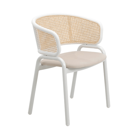 Dining Chair with White Powder Coated Steel Legs and Wicker Back, Set of 4 - Apalipapa
