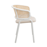 Dining Chair with White Powder Coated Steel Legs and Wicker Back, Set of 4 - Apalipapa