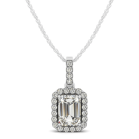 Halo Pendant With Emerald Center Diamond in 14k White Gold (1 1/5 cttw) - Apalipapa