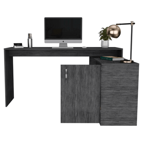 L-Shaped Desk Desti, Single Door Cabinet, Smokey Oak Finish - Apalipapa