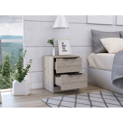 Nightstand Cervants, Two Drawers, Metal Handle, Light Gray Finish - Apalipapa