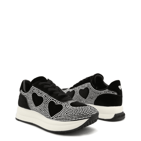 Rhinestone Heart Sneakers - Black - Apalipapa