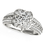 Round Diamond Floral Motif Engagement Ring in 14k White Gold (1 3/8 cttw) - Apalipapa