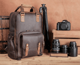 The Gaetano | Large Leather Backpack Camera Bag with Tripod Holder - Apalipapa