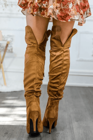 Unmatchable Pointy Slouchy Knee and Thigh High Boots Tan - Apalipapa
