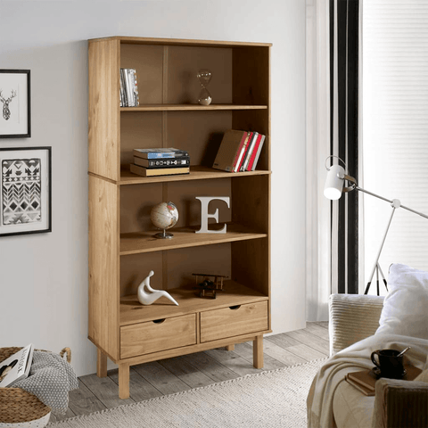 vidaXL Bookcase OTTA with 2 Drawers Brown Solid Wood Pine - Apalipapa