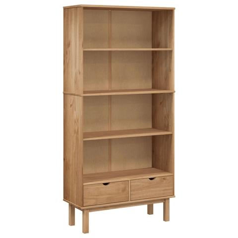 vidaXL Bookcase OTTA with 2 Drawers Brown Solid Wood Pine - Apalipapa