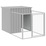 vidaXL Dog House with Run Light Gray 43.3"x239.8"x43.3" Galvanized Steel - Apalipapa