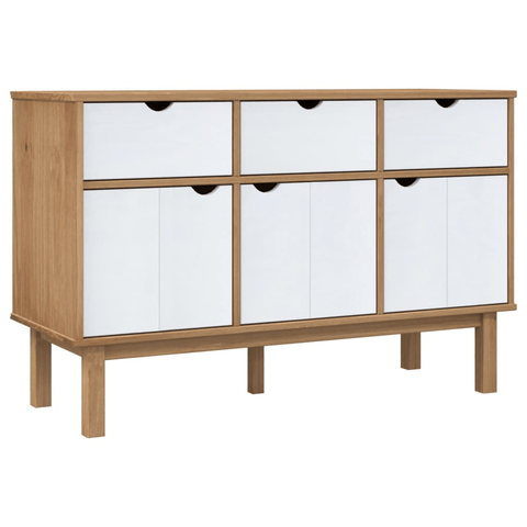 vidaXL Sideboard OTTA Brown and White 44.9"x16.9"x28.9" Solid Wood Pine - Apalipapa