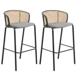 Wicker Bar Stool with Fabric Seat and Black Powder Coated Steel Frame, Set of 2 - Apalipapa