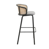 Wicker Bar Stool with Fabric Seat and Black Powder Coated Steel Frame, Set of 2 - Apalipapa