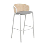 Wicker Bar Stool with Fabric Seat and White Powder Coated Steel Frame - Apalipapa