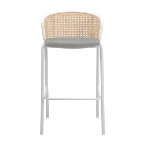 Wicker Bar Stool with Fabric Seat and White Powder Coated Steel Frame - Apalipapa