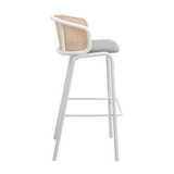 Wicker Bar Stool with Fabric Seat and White Powder Coated Steel Frame - Apalipapa