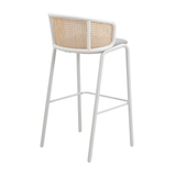 Wicker Bar Stool with Fabric Seat and White Powder Coated Steel Frame - Apalipapa