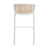 Wicker Bar Stool with Fabric Seat and White Powder Coated Steel Frame - Apalipapa