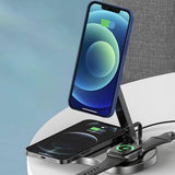 3-in-1 folding wireless charger multi-purpose 15w fast charging - silver color