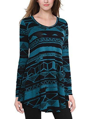BAISHENGGT Women's Flared Comfy Loose Fit Tunic Top Large T06 Blue - Apalipapa