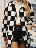 Double Take Full Size Checkered Button Front Coat with Pockets - Apalipapa