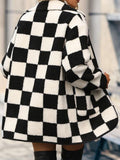 Double Take Full Size Checkered Button Front Coat with Pockets - Apalipapa