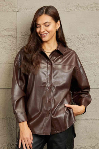 e.Luna Vegan Leather Button Down Shirt - Apalipapa